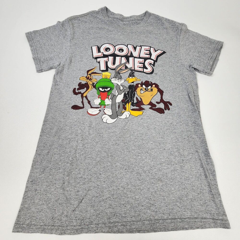 Looney Tunes T-Shirt Gray Bugs Bunny Marvin Martian Taz Men's Small